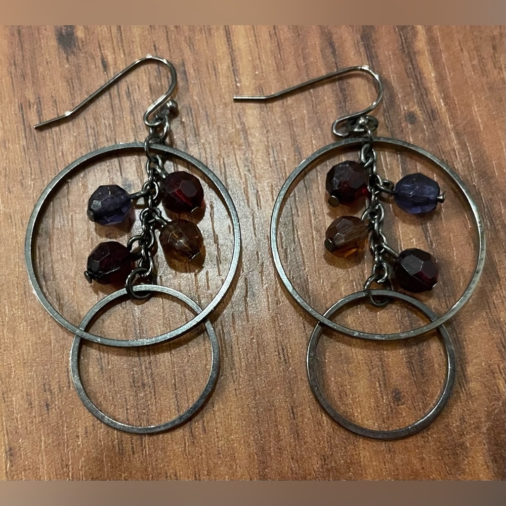 Elegant Multi-Color Brown Beaded Hoop Drop Earrings